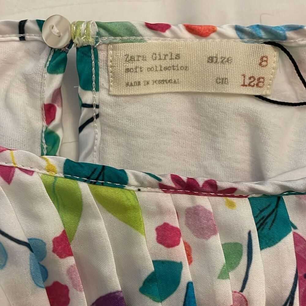 Zara Girls Floral Pleated Shift Dress Size 8 Sleeveless Easter White Pink - Picture 2 of 10